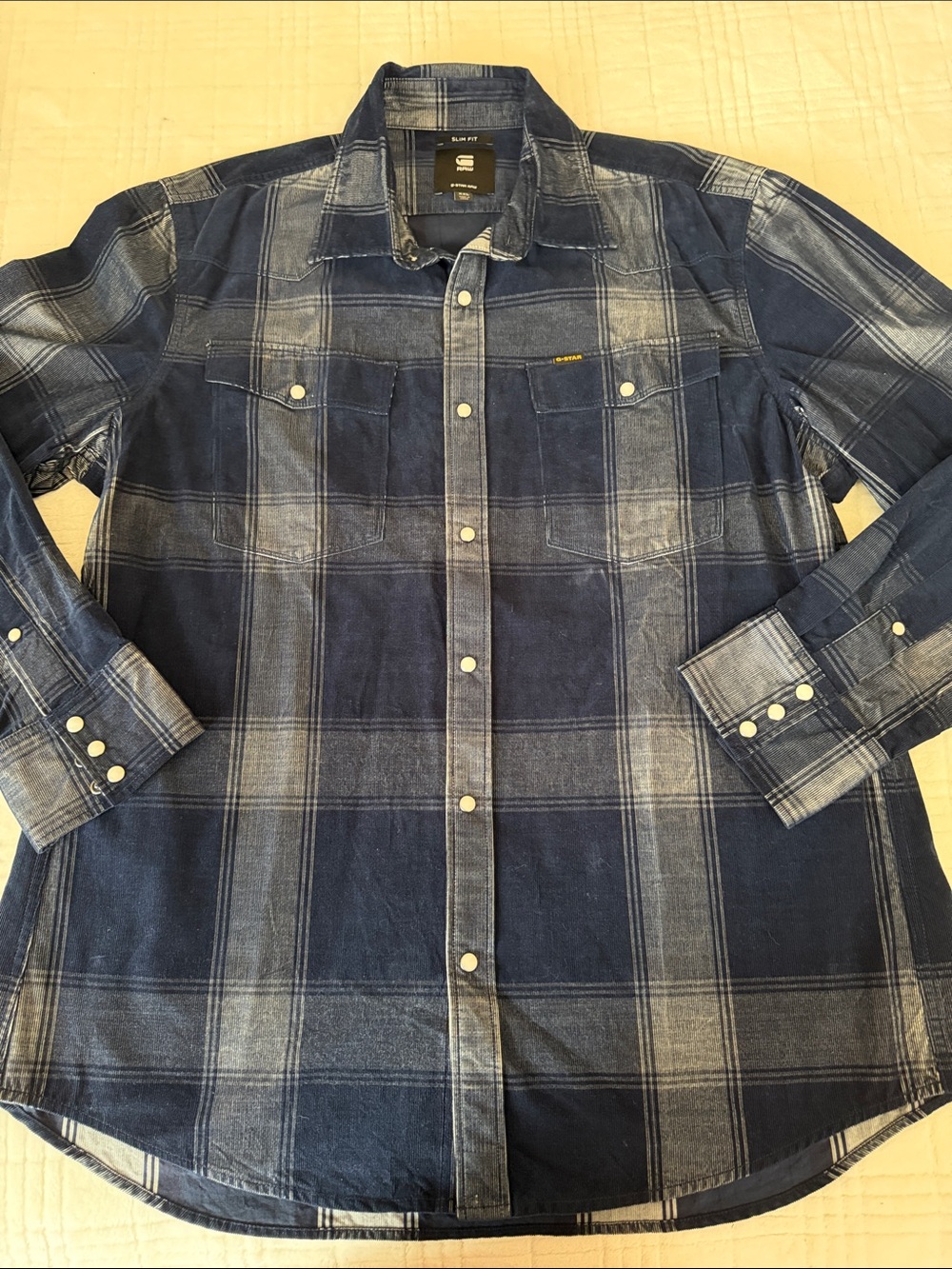 G-Star Navy and Light Blue Plaid Button-Front Casual Shirt